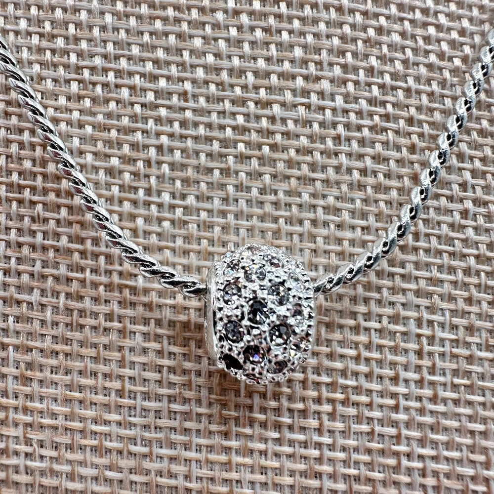Vintage Y2K Silver Tone Clear Rhinestone Ball Pendant Necklace Statement Jewelry